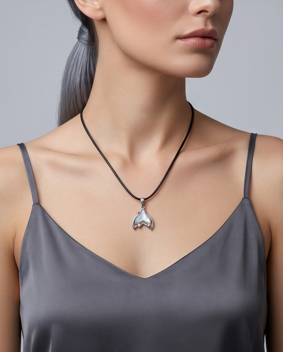 Iridescent Mermaid Tail Pendant Necklace