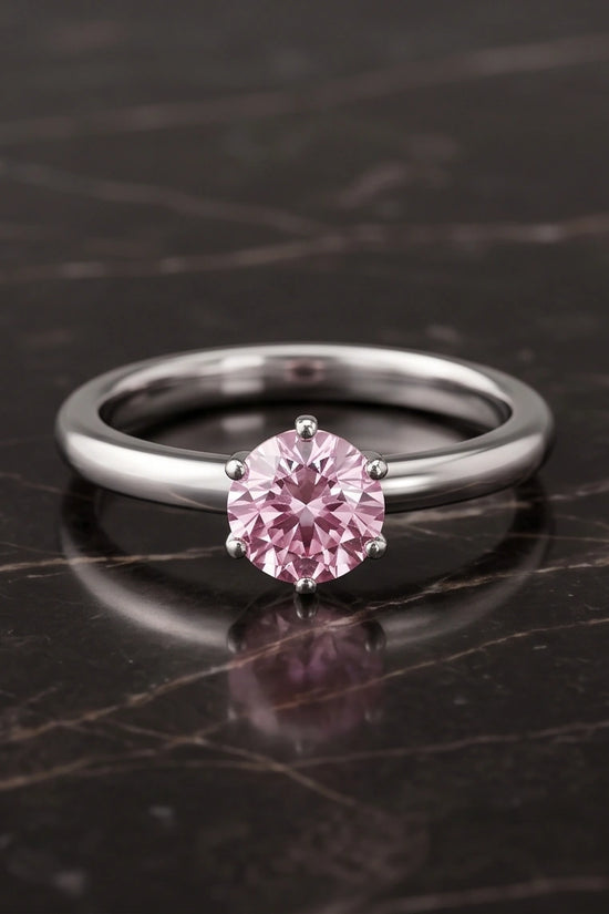 Sterling Silver Round-Cut Pink Diamond Solitaire Ring