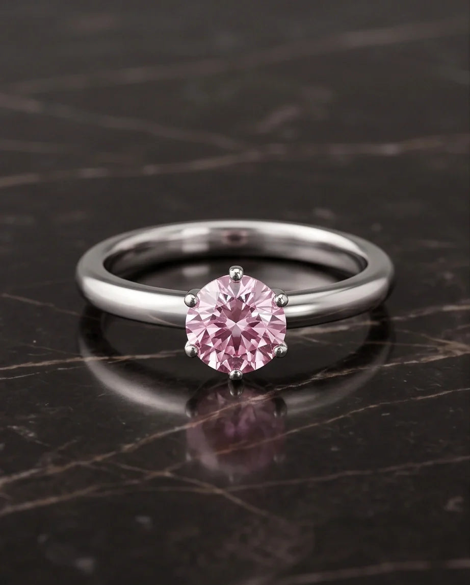 Sterling Silver Round-Cut Pink Diamond Solitaire Ring