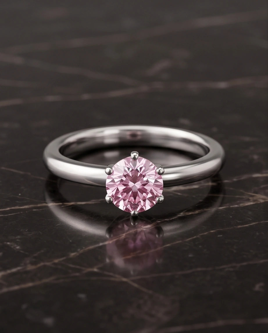 Sterling Silver Round-Cut Pink Diamond Solitaire Ring