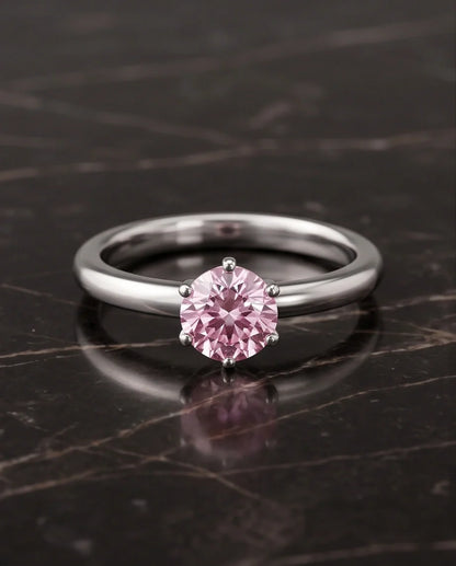 Sterling Silver Round-Cut Pink Diamond Solitaire Ring