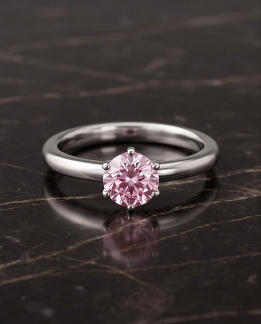 Sterling Silver Round-Cut Pink Diamond Solitaire Ring