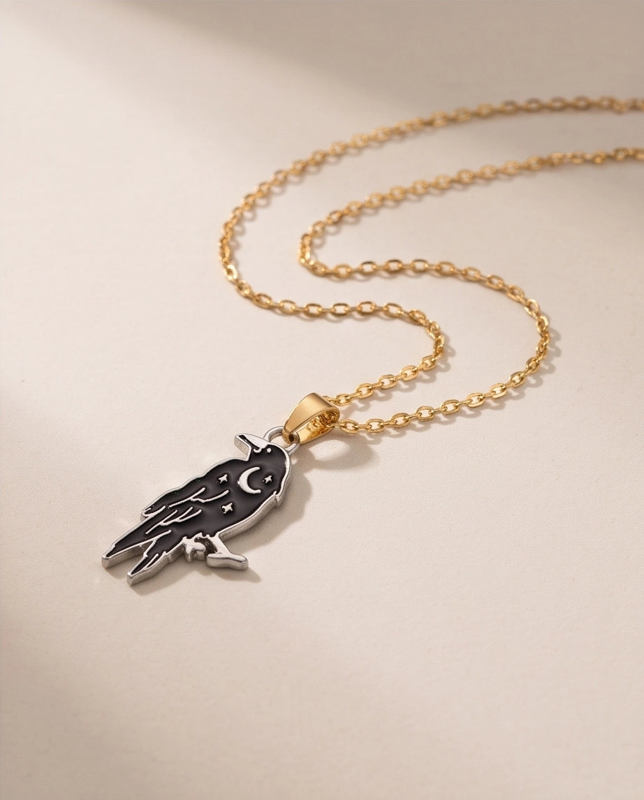 Silver Celestial Raven Pendant Necklace