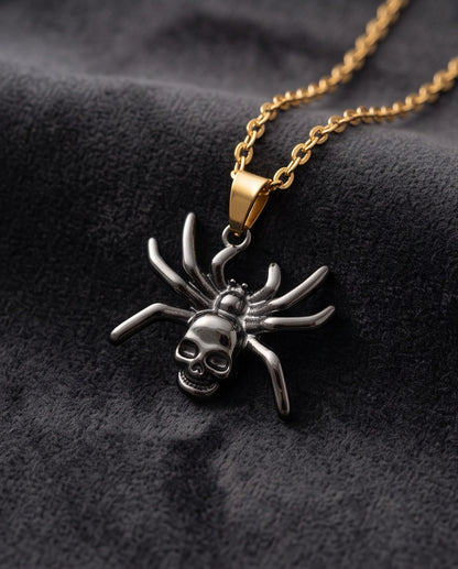 Black Spider Skull Motif Pendant Necklace