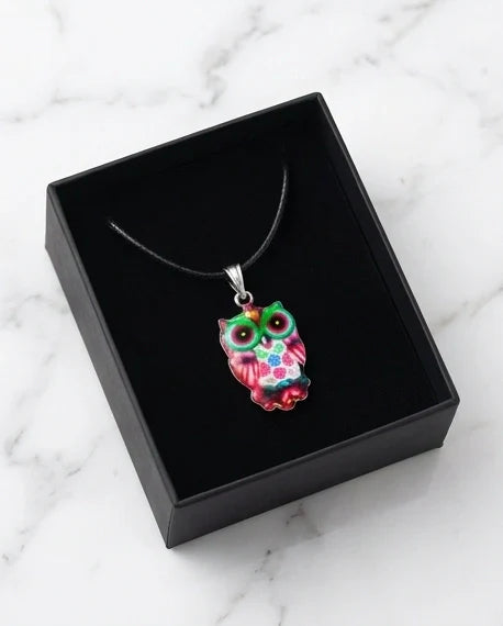 Vibrant Kaleidoscope Owl Totem Pendant Necklace