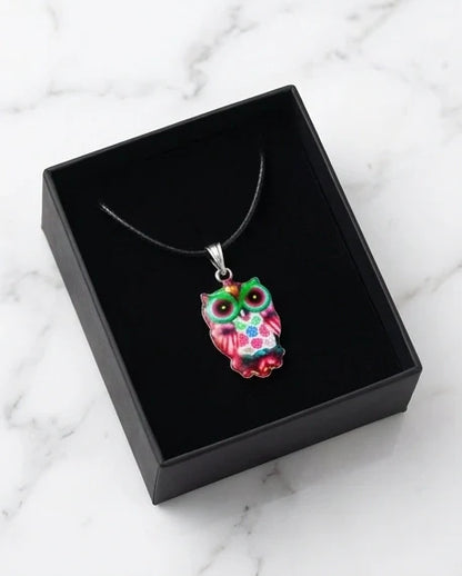 Vibrant Kaleidoscope Owl Totem Pendant Necklace