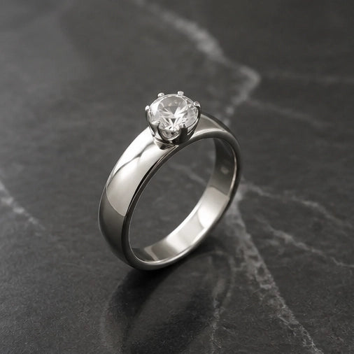 Silver Round Gemstone Classic Solitaire Ring