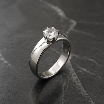 Silver Round Gemstone Classic Solitaire Ring