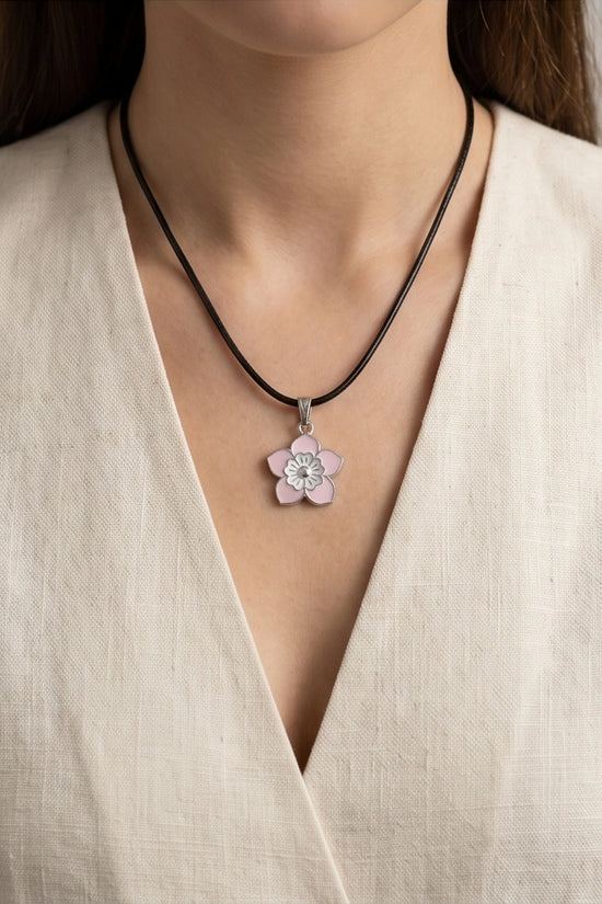 Delicate Pastel Pink and White Layered Floral Enamel Pendant Necklace