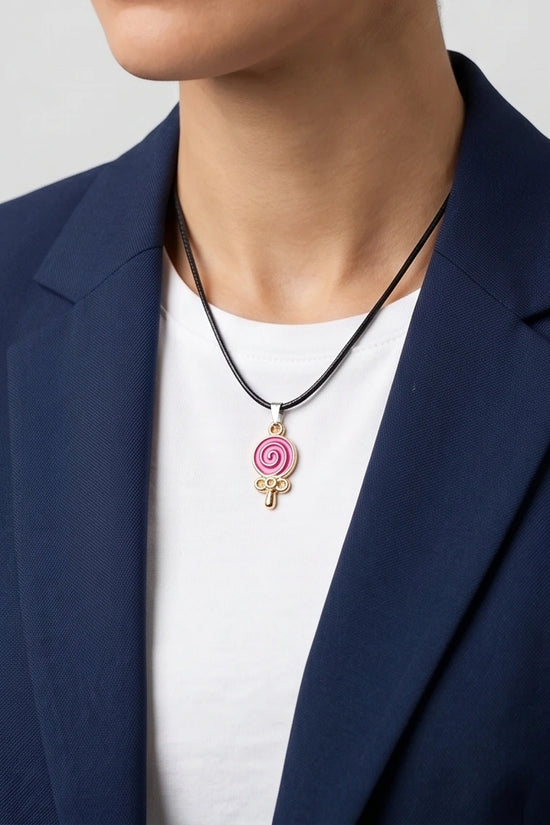 Gold and Pink Lollipop Pendant Necklace