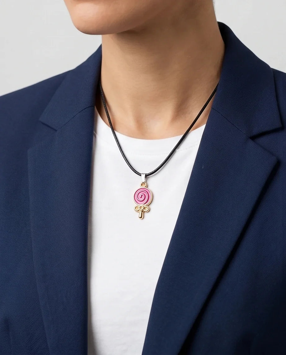 Gold and Pink Lollipop Pendant Necklace