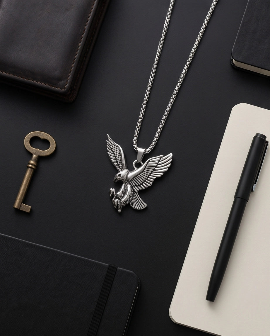 Silver Soaring Eagle Pendant Necklace
