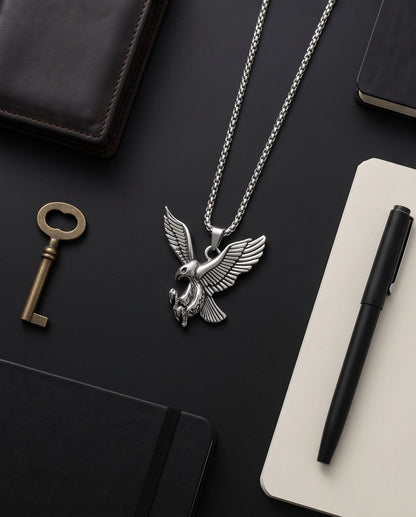 Silver Soaring Eagle Pendant Necklace
