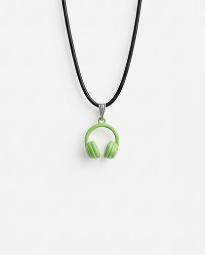 Lime Green Headphones Enamel Pendant Necklace