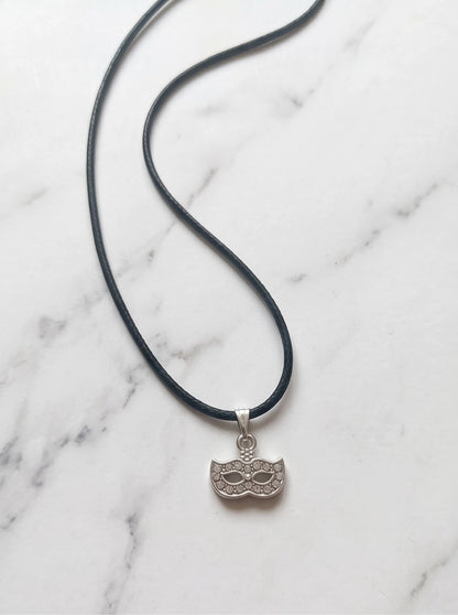 Silver Masquerade Mask Pendant Necklace