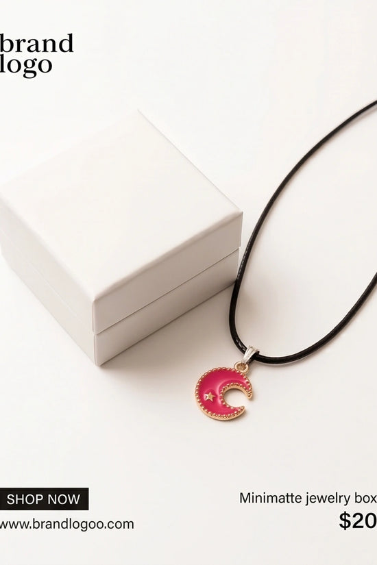Gold and Pink Celestial Crescent Moon Necklace
