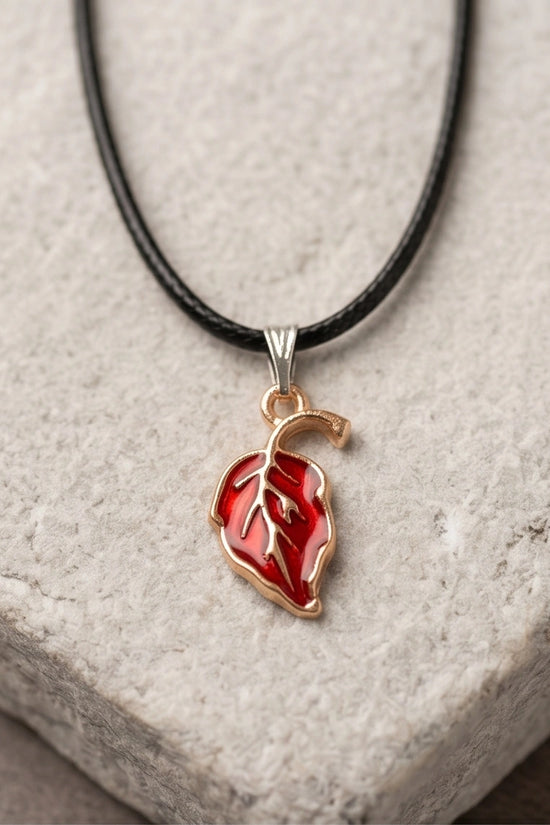 Gold and Red Leaf Pendant Necklace