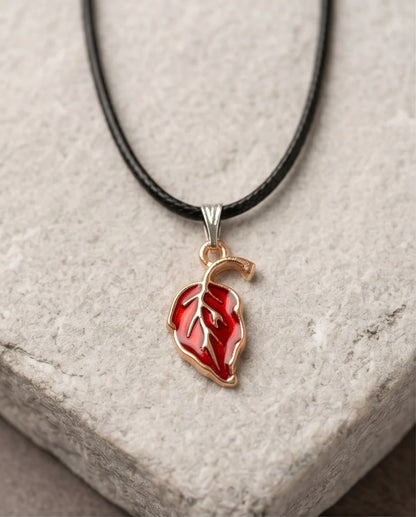 Gold and Red Leaf Pendant Necklace