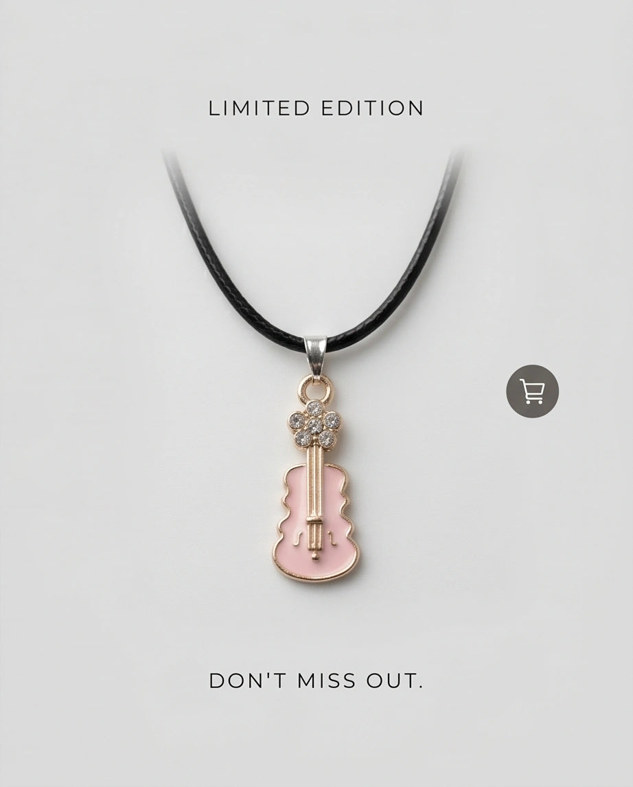 Gold and Pink Enamel Violin Necklace