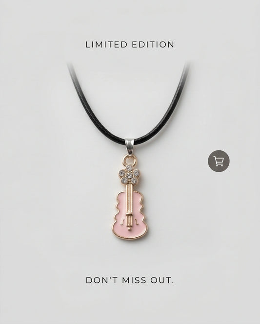 Gold and Pink Enamel Violin Necklace
