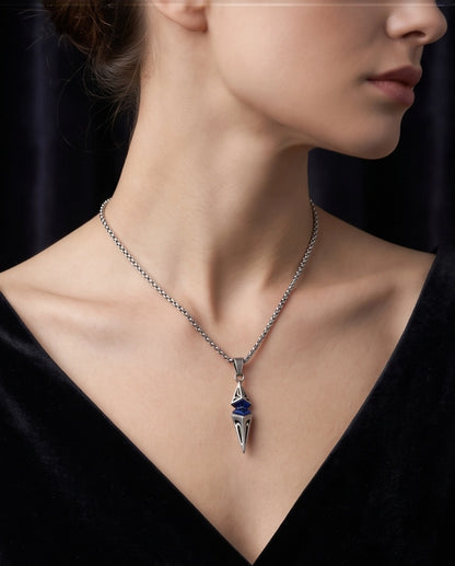 Silver Sapphire Pointed Pendulum Cage Pendant Necklace