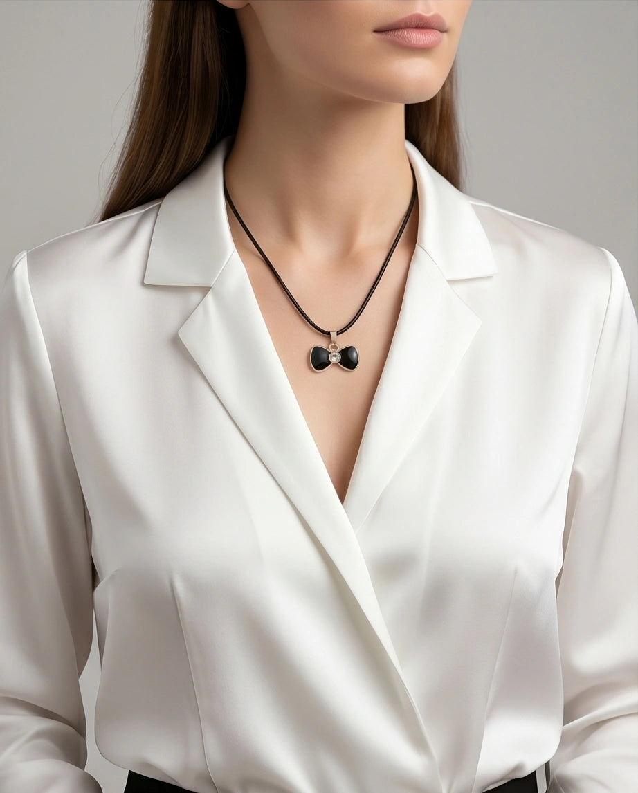Gold Crystal and Black Bow Necklace