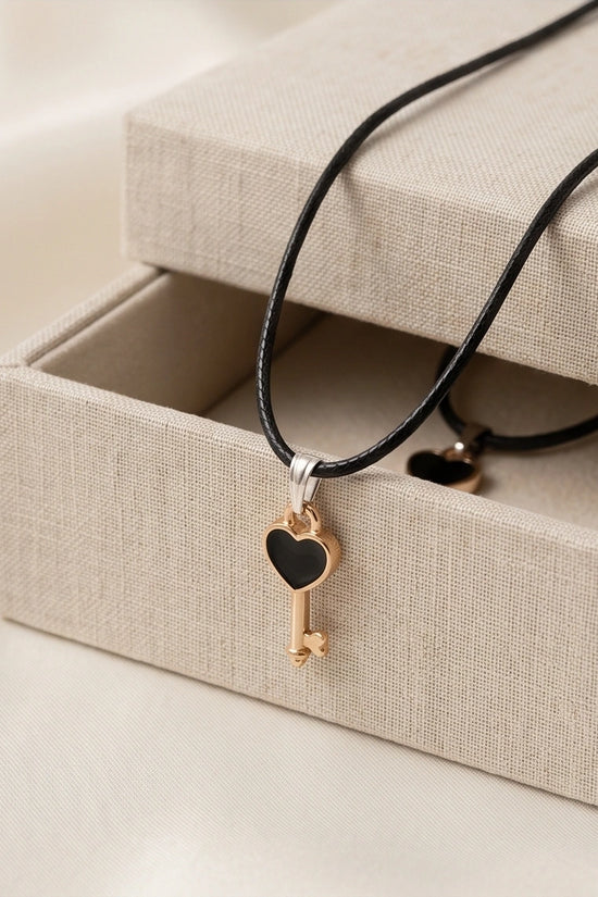 Gold and Black Heart Key Necklace