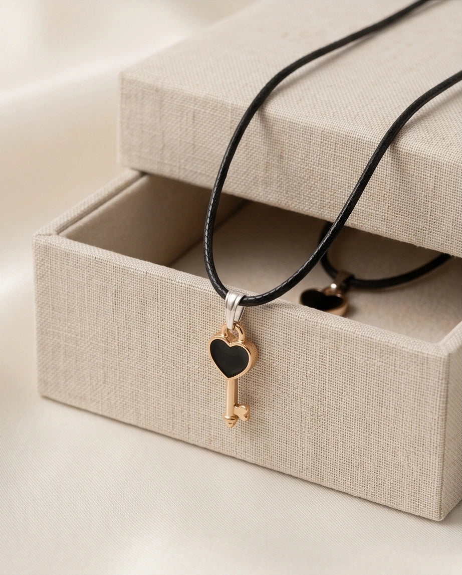 Gold and Black Heart Key Necklace