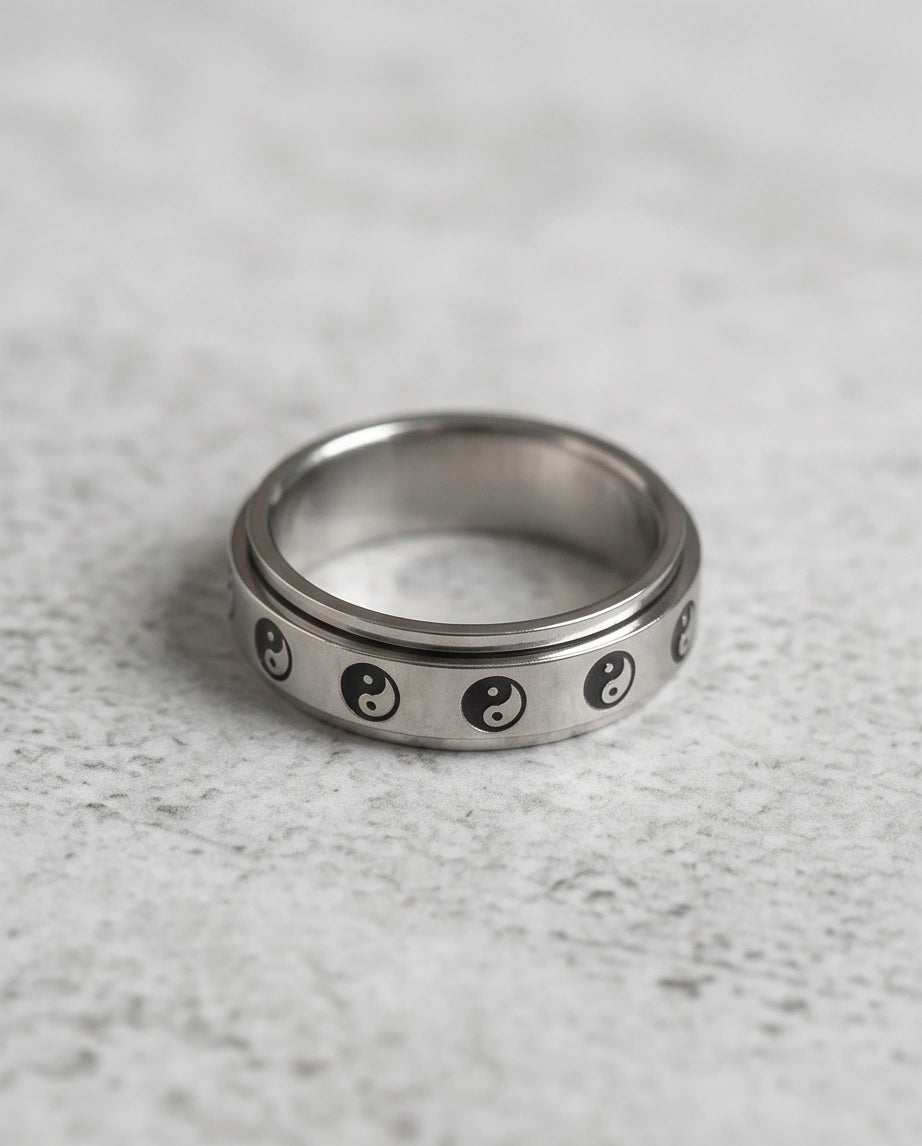 Silver Yin Yang Balance Spinner Ring