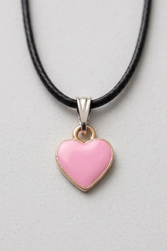 Classic Pink Heart Enamel Pendant Necklace