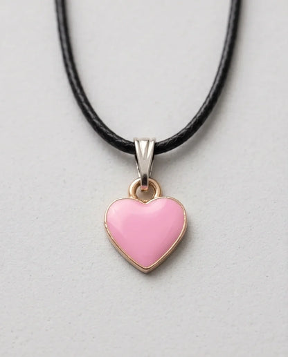 Classic Pink Heart Enamel Pendant Necklace