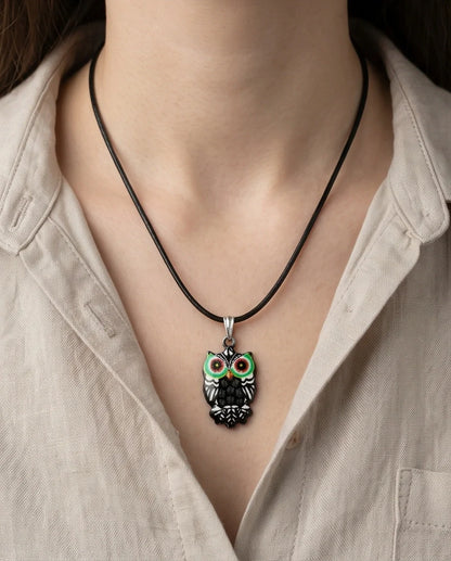 Mystic Green-Eyed Tribal Owl Pendant Necklace