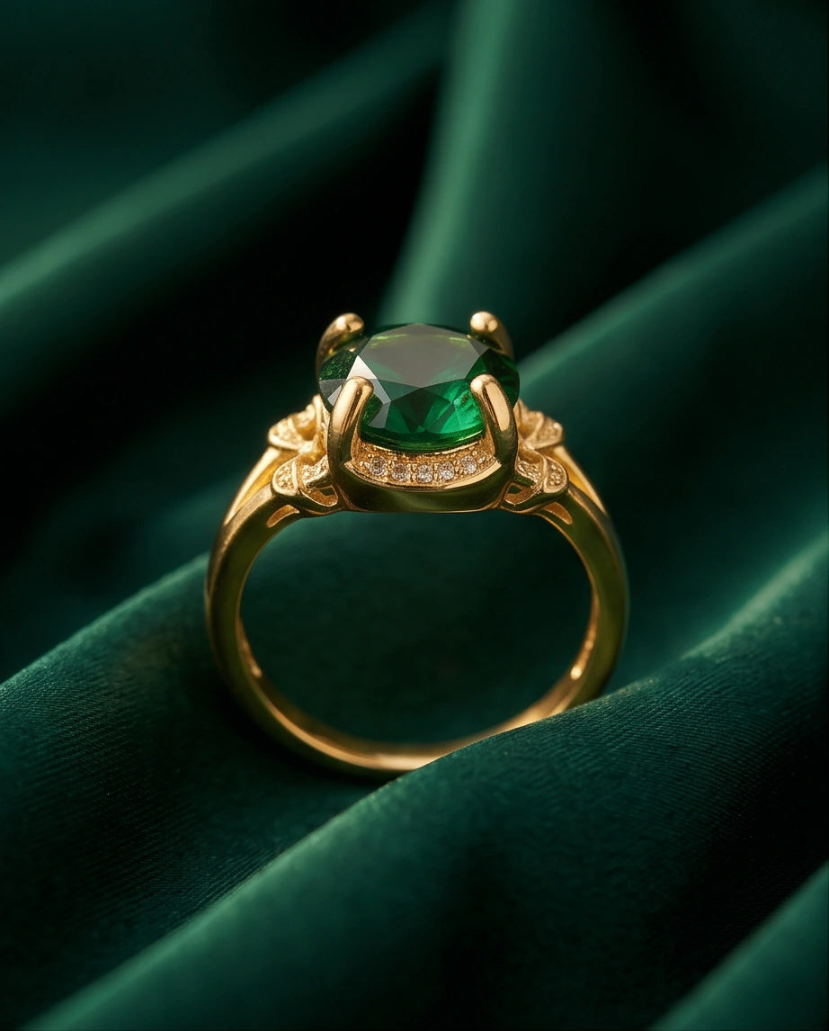 Golden Verdant Emerald Solis Ring