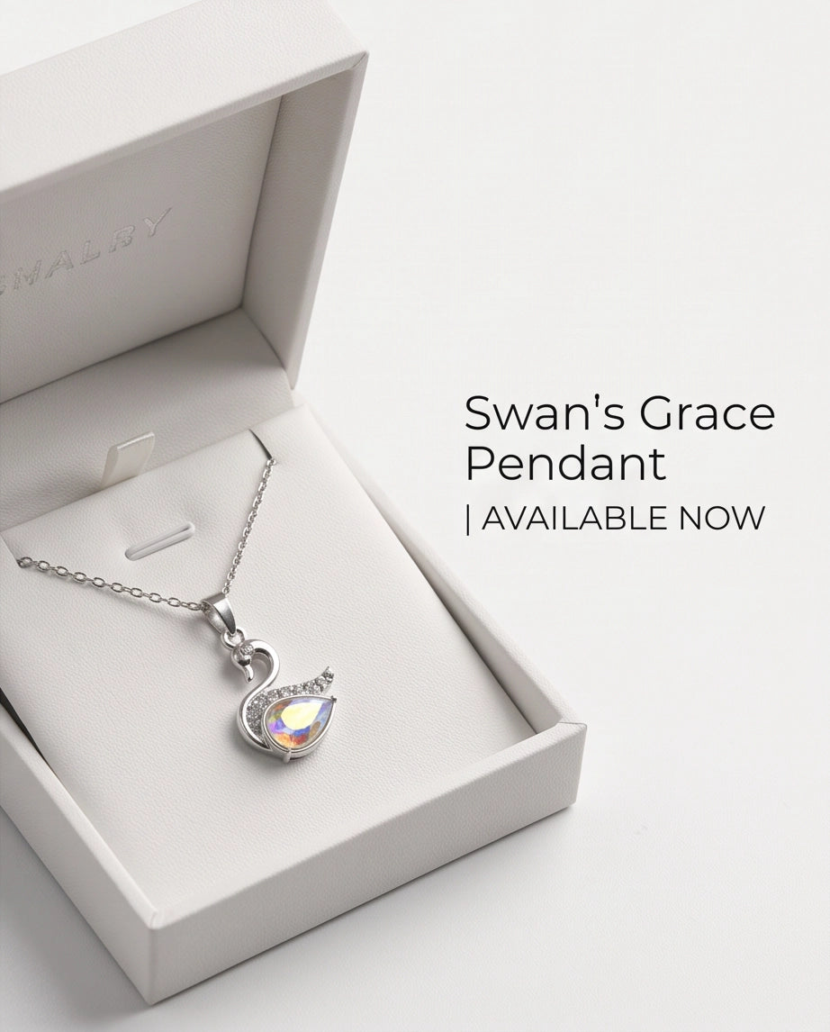 Silver Opaline Crystal Swan Pendant Necklace