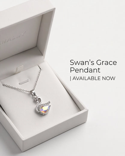Silver Opaline Crystal Swan Pendant Necklace