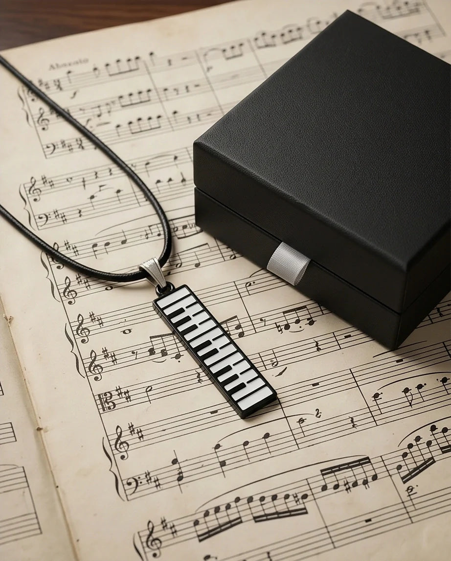 Black and White Piano Key Vertical Necklace