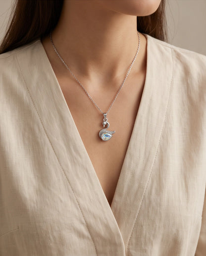 Silver Opaline Crystal Swan Pendant Necklace