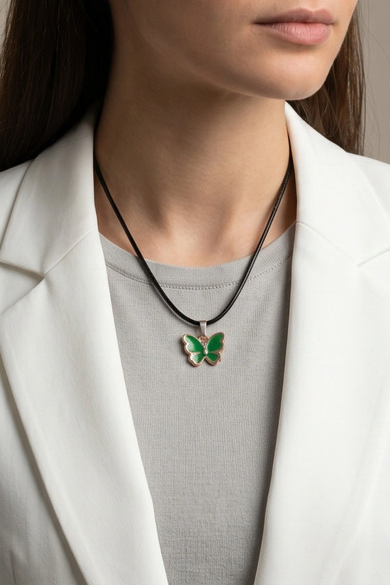 Gold and Green Butterfly Pendant Necklace