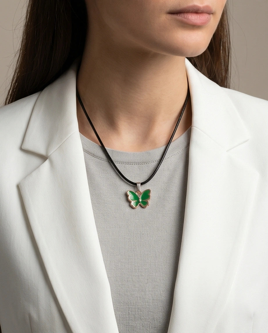 Gold and Green Butterfly Pendant Necklace