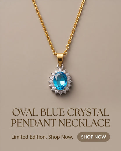 Silver Aquamarine Blue Oval Halo Medallion Pendant Necklace