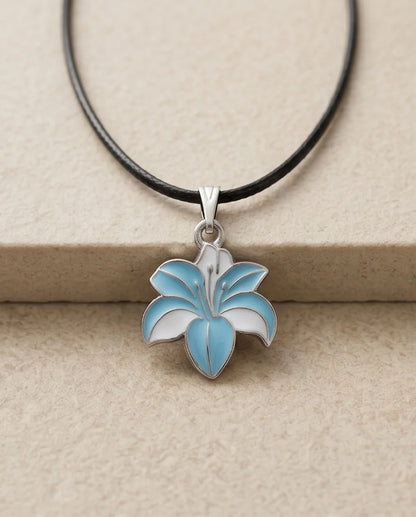 Serene Blue and White Lily Enamel Pendant Necklace