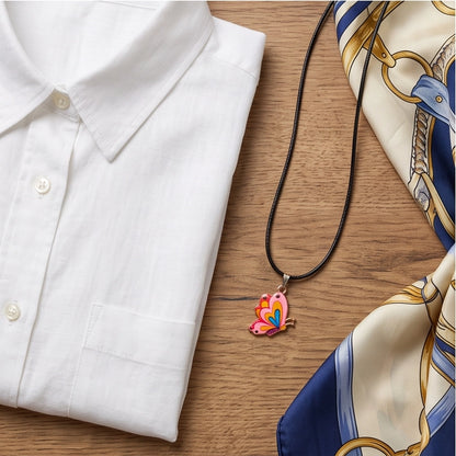 Pastel Pink & Multicolor Butterfly Cord Necklace