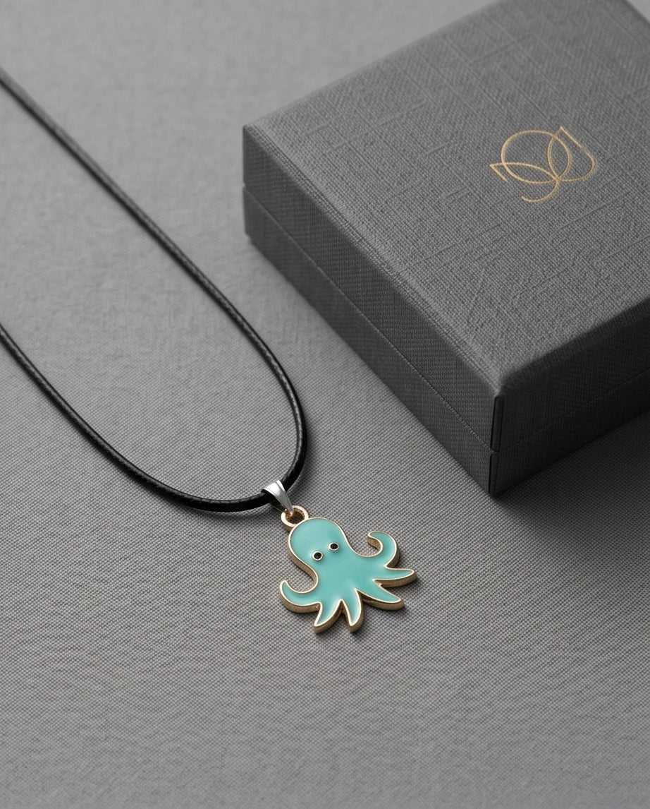 Gold and Turquoise Octopus Pendant Necklace