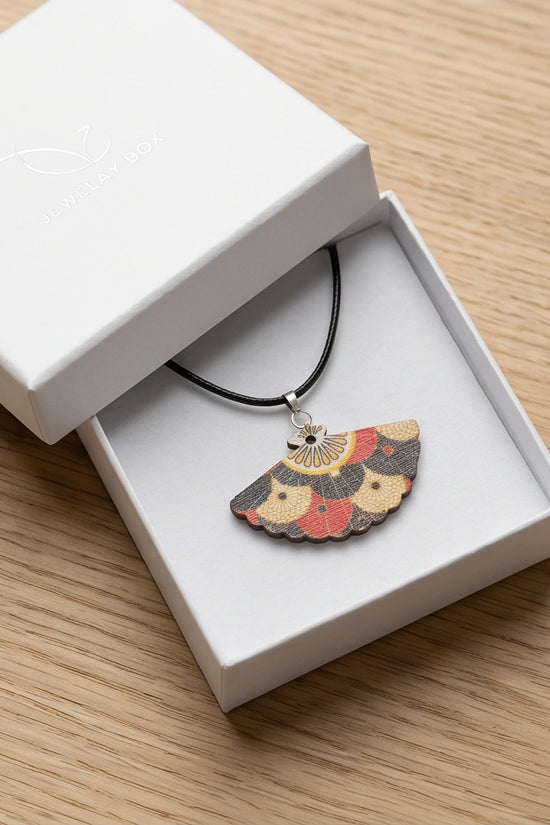 Vintage Geometric Kimono Hand-Fan Pendant Necklace