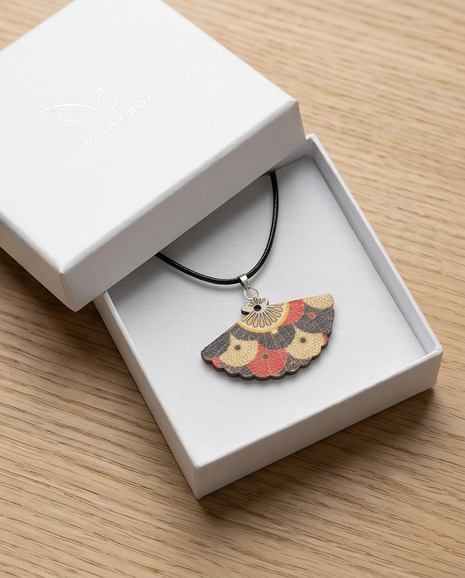 Vintage Geometric Kimono Hand-Fan Pendant Necklace