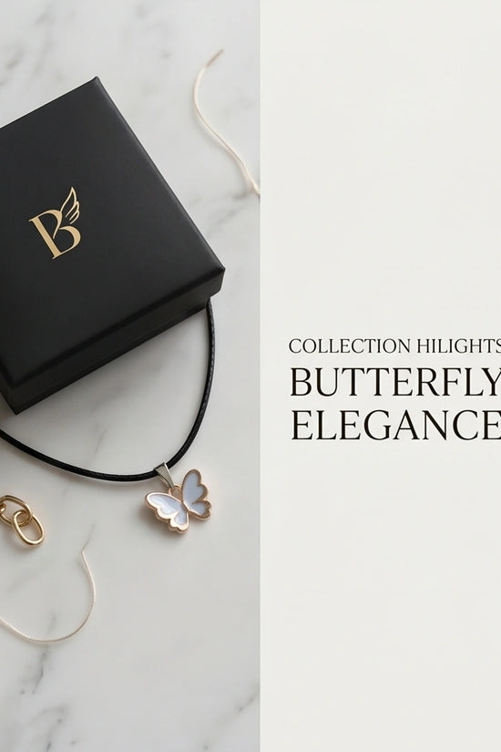 Gold and White Butterfly Pendant Necklace