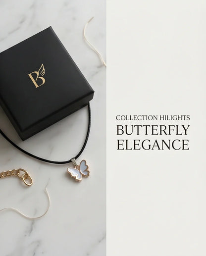 Gold and White Butterfly Pendant Necklace