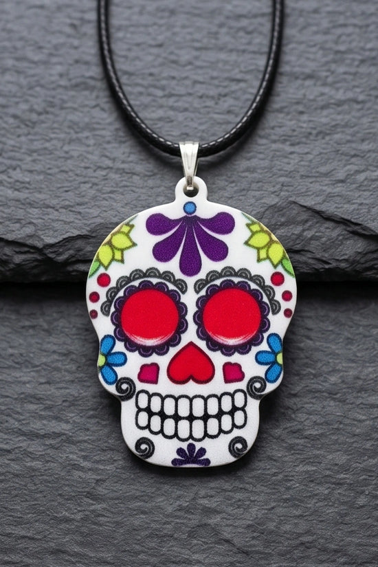 Vibrant Sugar Skull Día de los Muertos Pendant Necklace