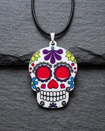 Vibrant Sugar Skull Día de los Muertos Pendant Necklace