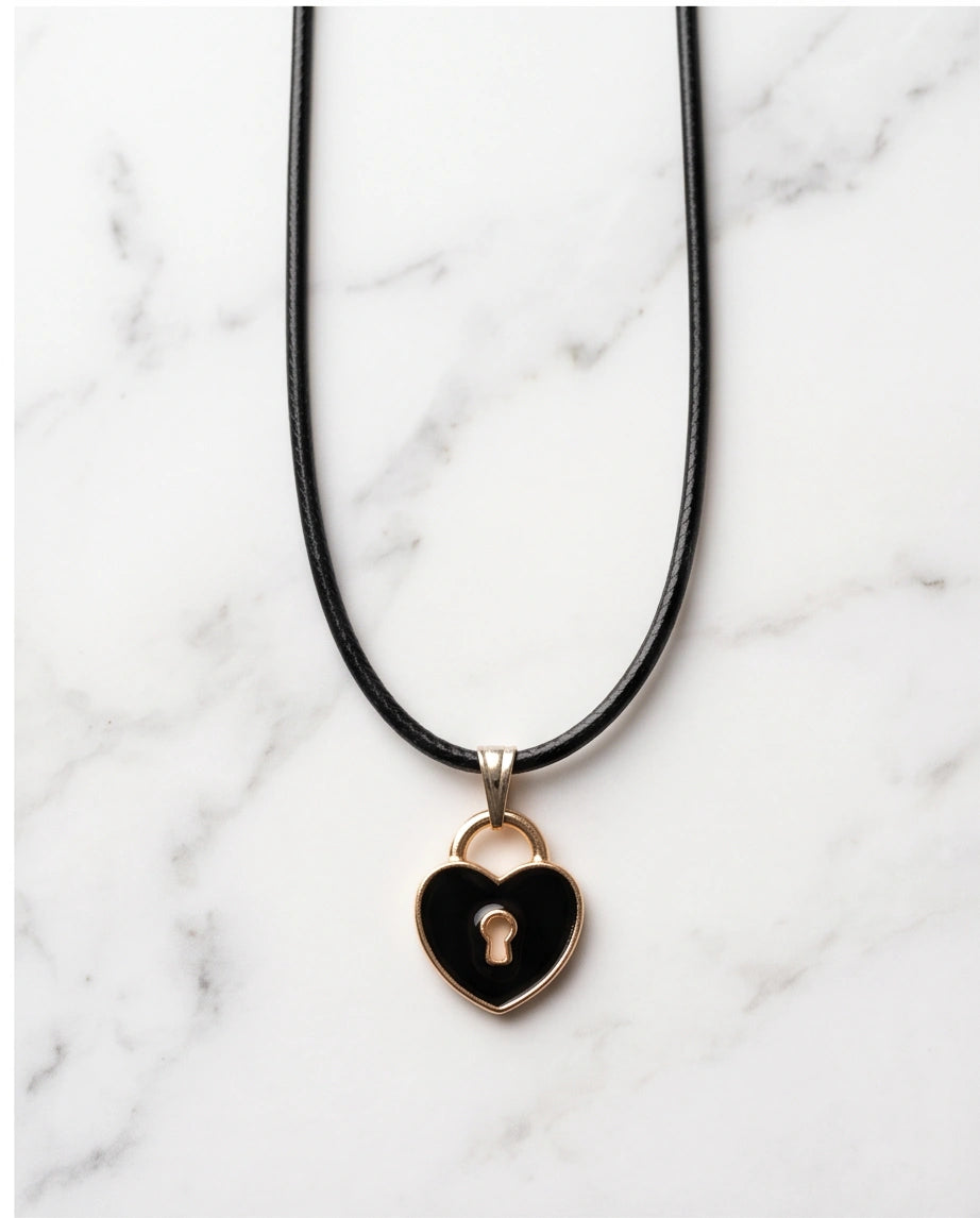 Gold Heart Padlock Pendant Necklace